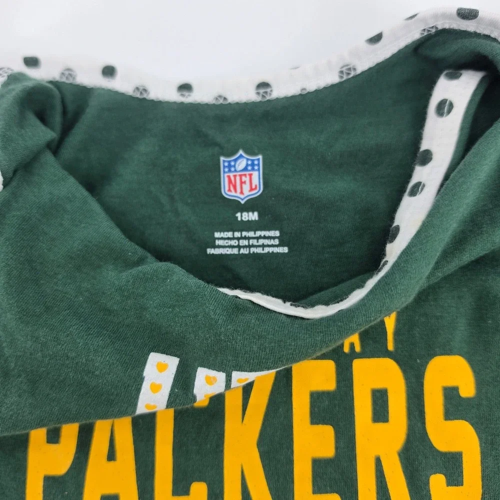 NFL Green Bay Packers Baby Girl 3 Piece Ruffle Bodysuit Bib Set 18M Sweetheart